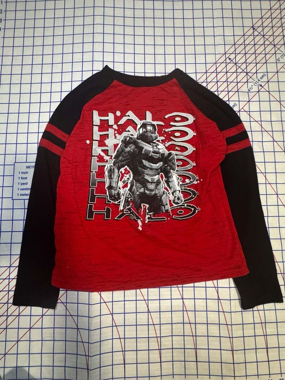 Microsoft Studios 343 Industries Halo Boy's Long Sleeve Baseball T-Shirt Red Bla